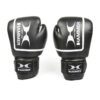 schwarze boxhandschuhe fit 2 von hammer boxing mit weißem logo und breitem klettverschluss.