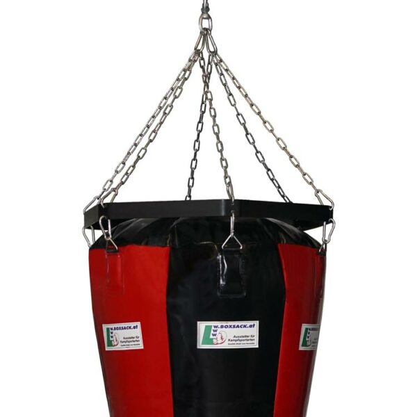Seitenansicht des Boxsacks CONE in Rot/Schwarz, hergestellt in Österreich, ideal für Uppercut-Training.