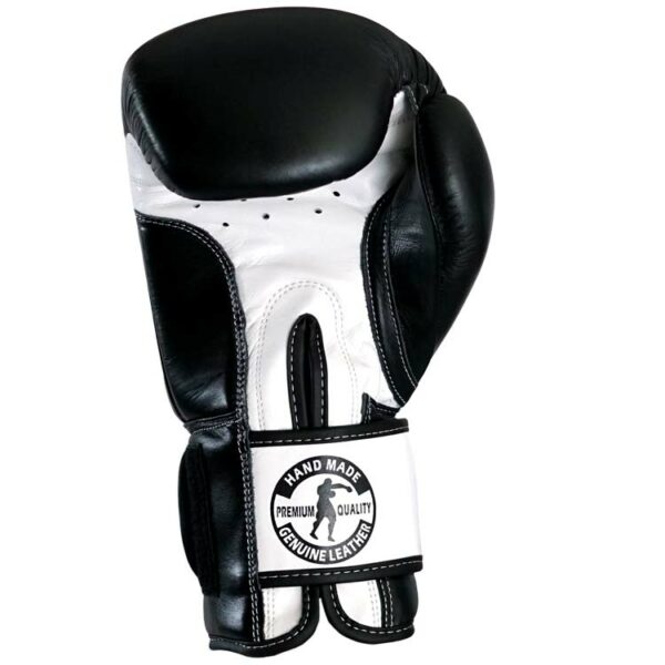 Rindsleder Boxhandschuhe Elite Schwarz-Weiß – Ergonomisches Design für Sparring.