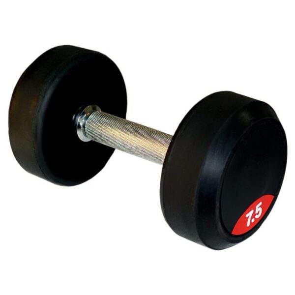 7,5 kg schwere Kompakthantel mit rutschfestem Chromgriff und schützender Gummiummantelung.