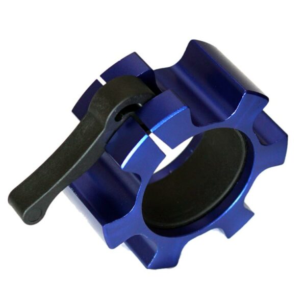 Detailansicht des blauen Schnellverschlusses für Olympia Hantelstangen mit 50/51 mm Durchmesser.