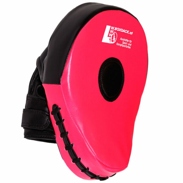 Gekrümmte Pratze in Pink-Schwarz aus Vinyl für effektive Schlagübungen.