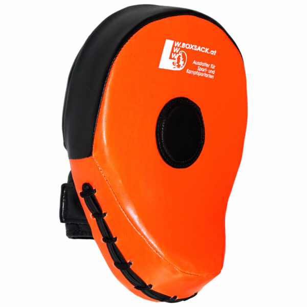 Gekrümmte Pratze in Orange-Schwarz aus Vinyl, geeignet für intensives Training.