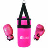 Boxsack Set Junior in Pink mit passenden Boxhandschuhen für Kinder, auf weißem Hintergrund.