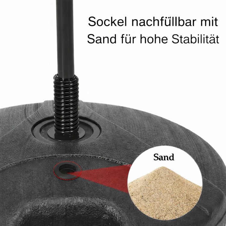 Kinder Standboxsack Sockel nachfĂŒllbar mit Sand fĂŒr hohe StabilitĂ€t und maximale Standfestigkeit beim Training.