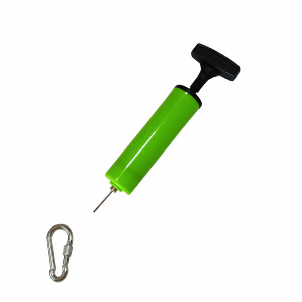 Pumpe und Karabinerhaken als Zubehör für die Boxbirne Speedball in Schwarz, ideal für den Einsatz in Österreich.