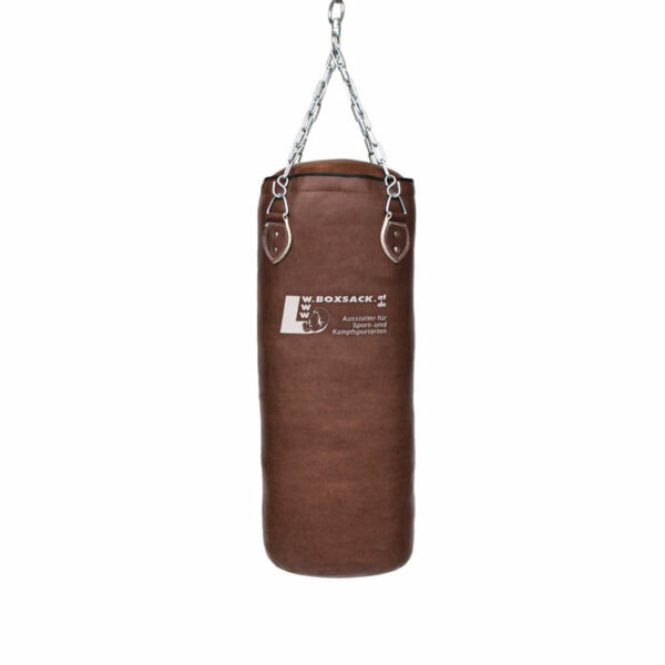 Retro Boxsack aus Rindsleder in Braun, 100 bis 110 cm, gefüllt und sofort einsatzbereit, ideal für Österreich.