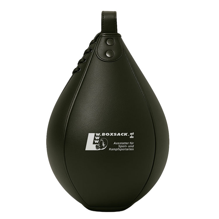 Schwarze Speedball aus robustem Leder für schnelles Boxtraining und präzise Schlagübungen.