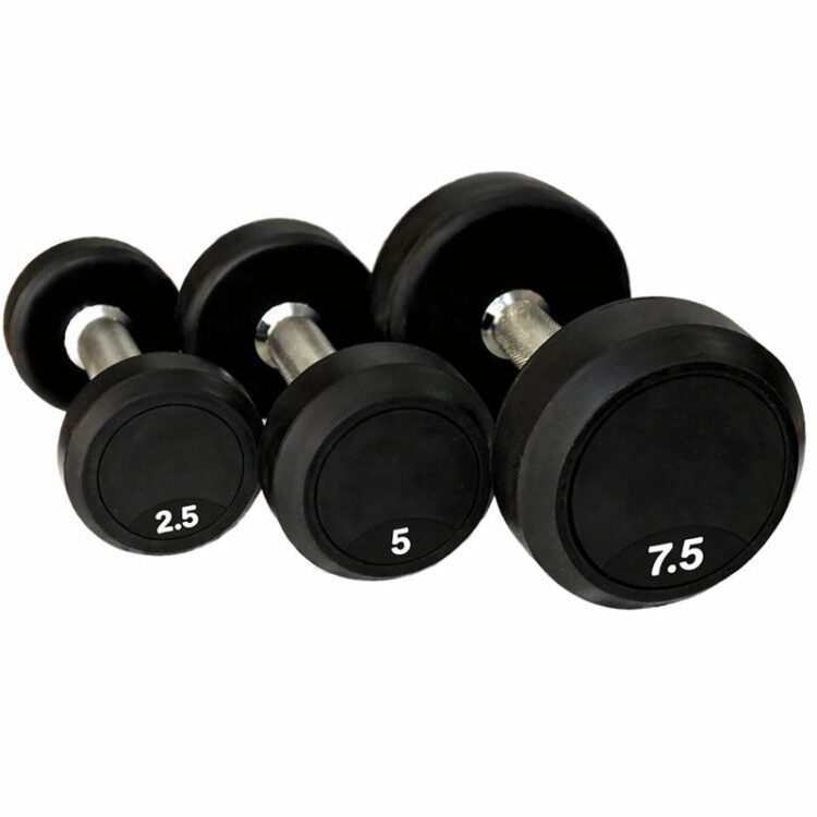 Gummierte Kurzhanteln 2,5 kg, 5 kg und 7,5 kg mit verchromtem Griff – Rundhanteln für Fitness und Krafttraining