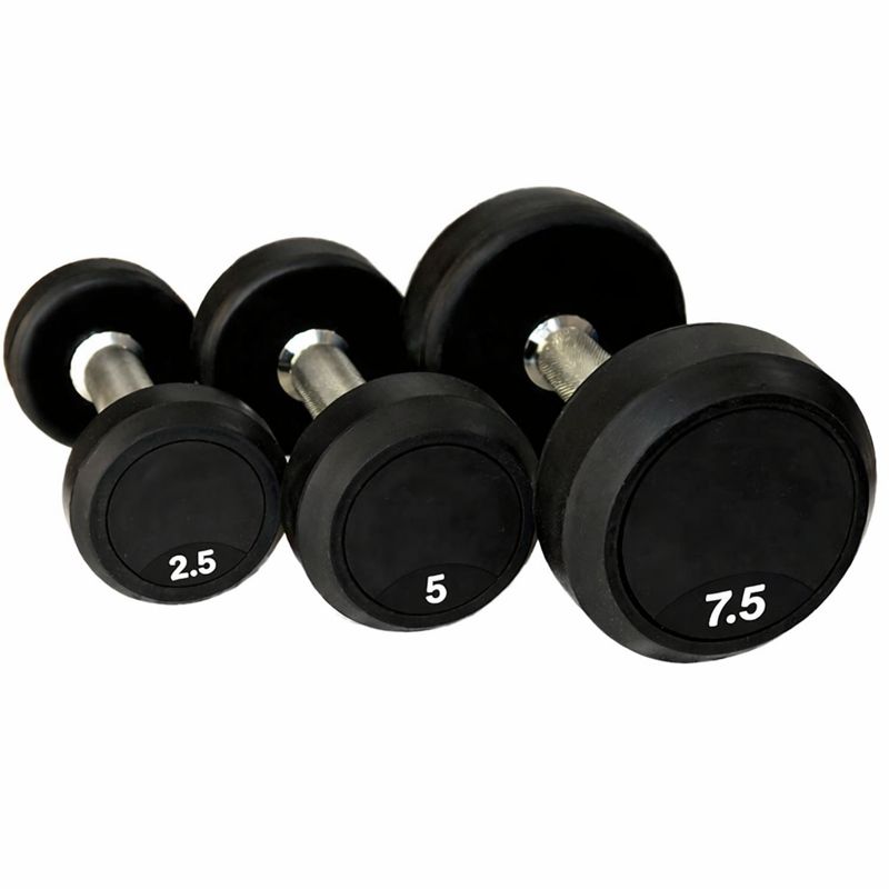 Gummierte Kurzhanteln 2,5 kg, 5 kg und 7,5 kg mit verchromtem Griff – Rundhanteln für Fitness und Krafttraining