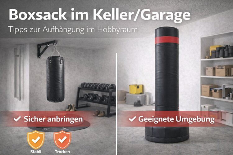 Boxsack im Keller oder in der Garage für sicheres Training im Hobbyraum